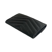 Saint Laurent - YSL Black Grain de Poudre Chevron Cassandra Wallet