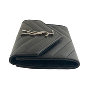 Saint Laurent - YSL Black Grain de Poudre Chevron Cassandra Wallet