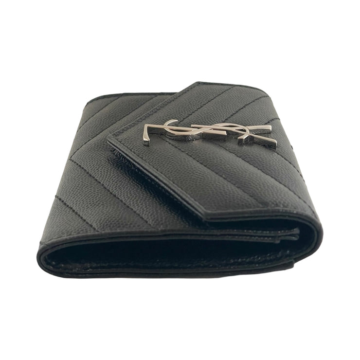 Saint Laurent - YSL Black Grain de Poudre Chevron Cassandra Wallet