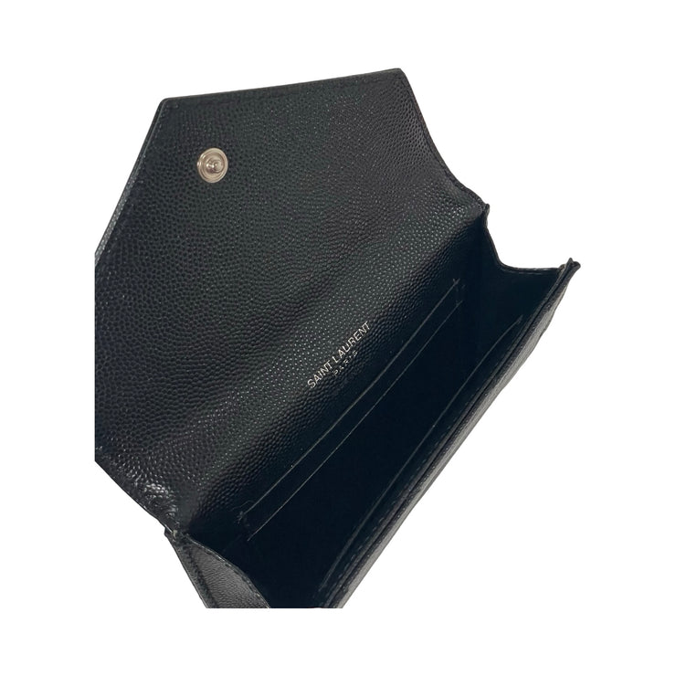 Saint Laurent - YSL Black Grain de Poudre Chevron Cassandra Wallet
