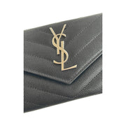 Saint Laurent - YSL Black Grain de Poudre Chevron Cassandra Wallet