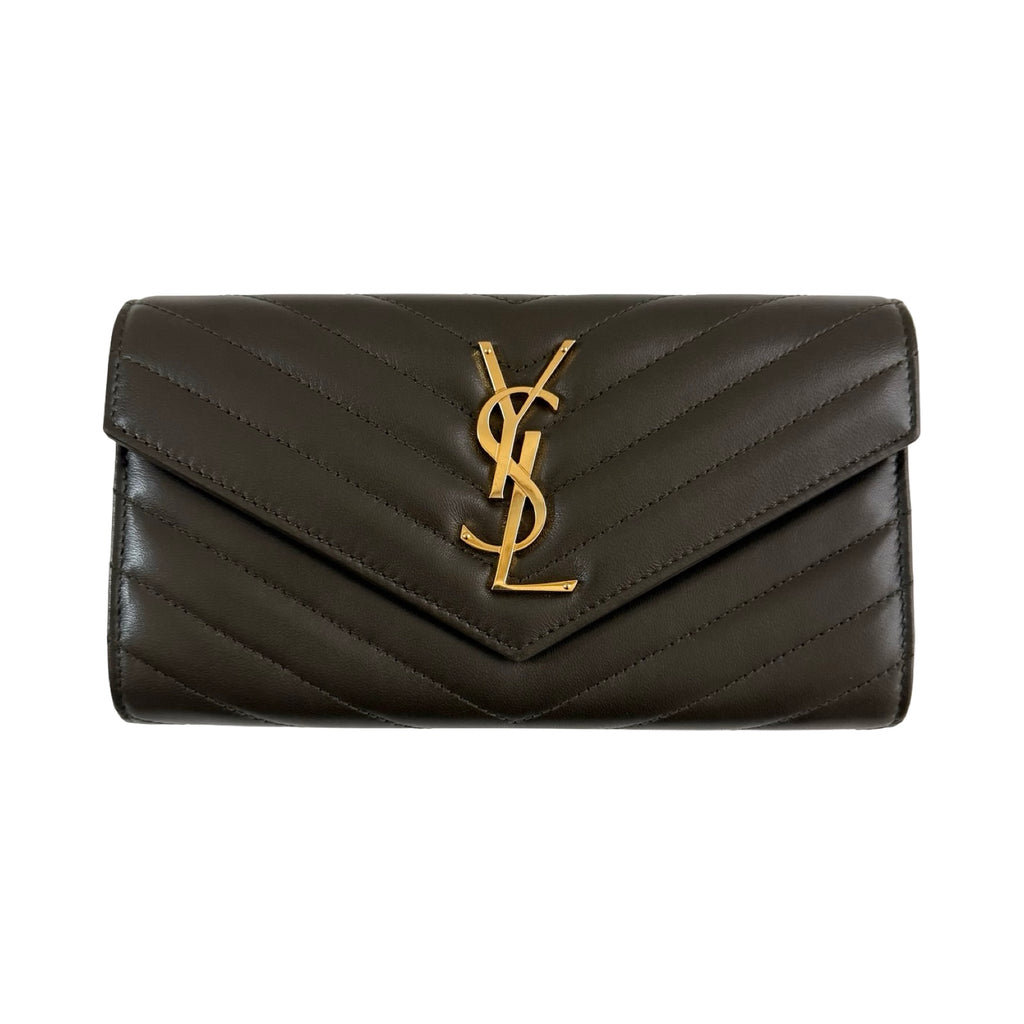 小物 Yves Saint Laurent Cassandra long wallet Saint Laurent YSL Cassandra Olive Brown Large Flap Wallet – FOMO