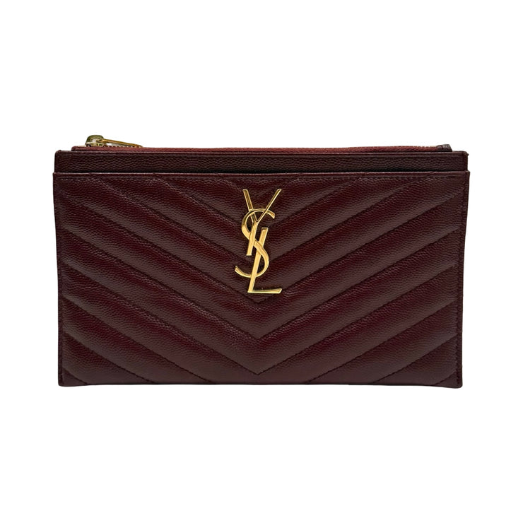 Saint Laurent - YSL Maroon Grain de Poudre Chevron Cassandra Pouch