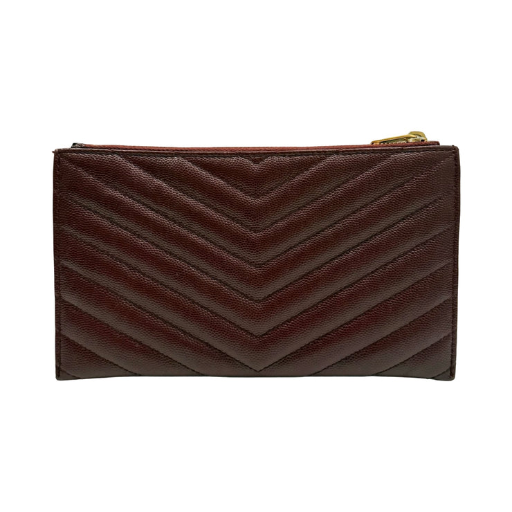 Saint Laurent - YSL Maroon Grain de Poudre Chevron Cassandra Pouch