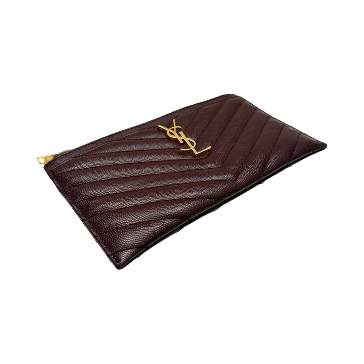 Saint Laurent - YSL Maroon Grain de Poudre Chevron Cassandra Pouch