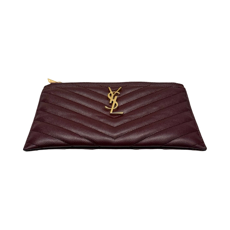 Saint Laurent - YSL Maroon Grain de Poudre Chevron Cassandra Pouch