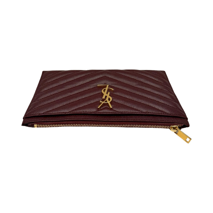 Saint Laurent - YSL Maroon Grain de Poudre Chevron Cassandra Pouch