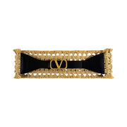 Valentino Garavani - Black Leather & Raffia VLogo Belt 75/30