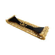Valentino Garavani - Black Leather & Raffia VLogo Belt 75/30
