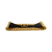 Valentino Garavani - Black Leather & Raffia VLogo Belt 75/30