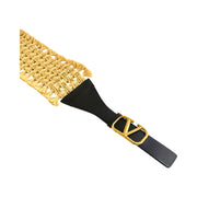 Valentino Garavani - Black Leather & Raffia VLogo Belt 75/30
