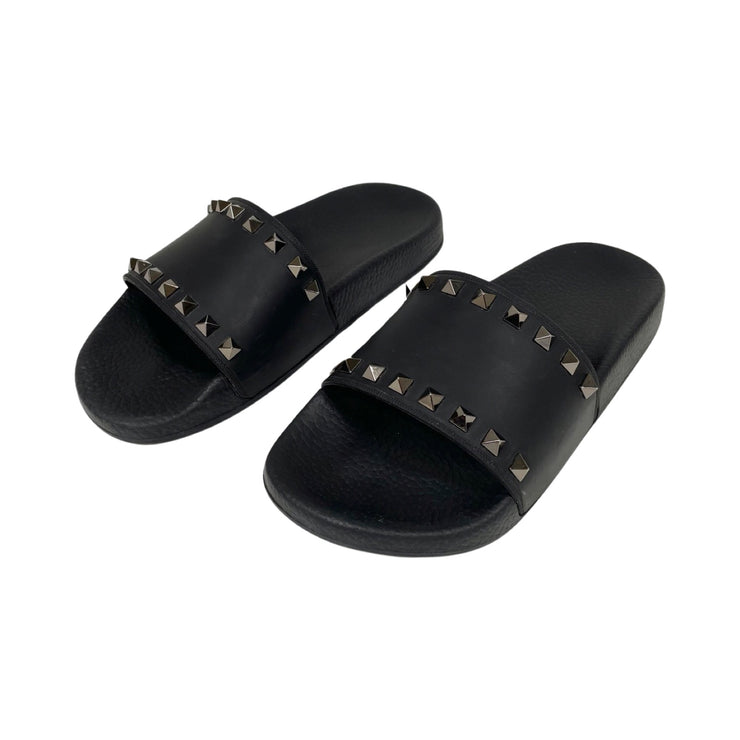 Valentino Garavani - Black Rubber Rockstud Slides