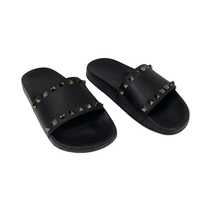 Valentino Garavani - Black Rubber Rockstud Slides