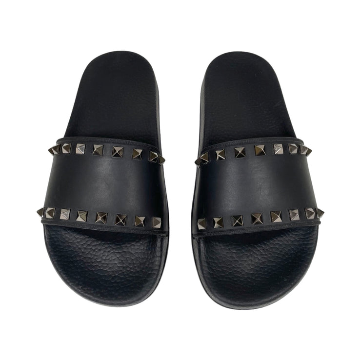 Valentino Garavani - Black Rubber Rockstud Slides
