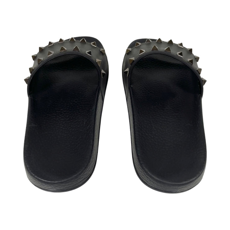 Valentino Garavani - Black Rubber Rockstud Slides