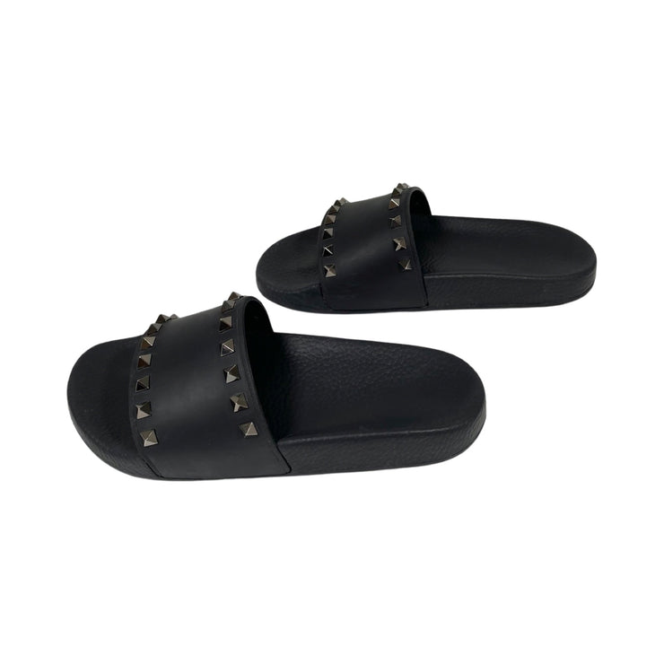 Valentino Garavani - Black Rubber Rockstud Slides