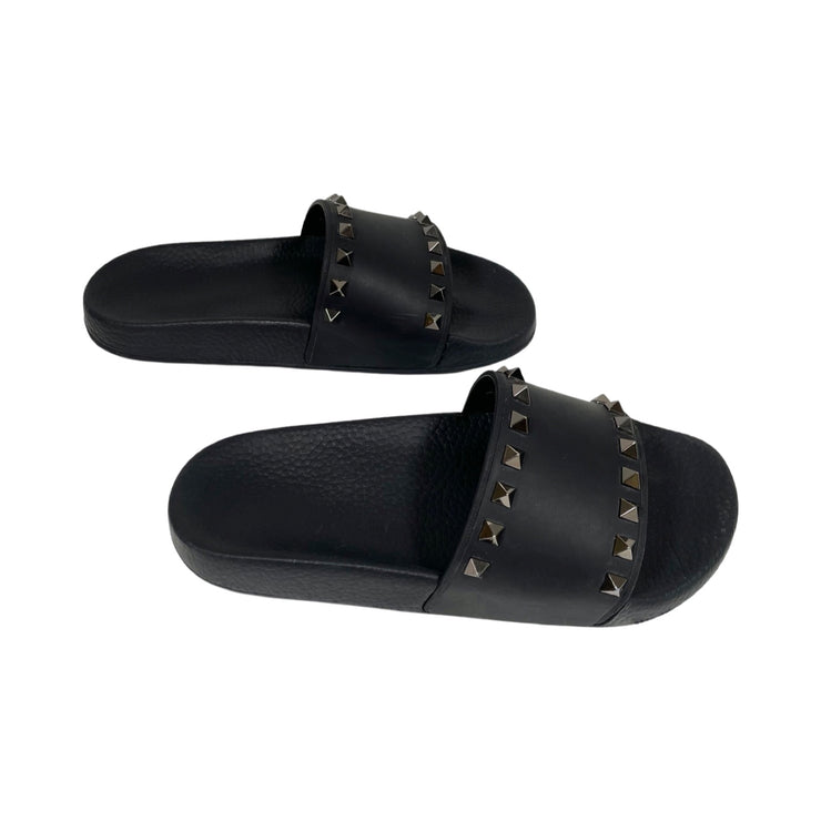 Valentino Garavani - Black Rubber Rockstud Slides