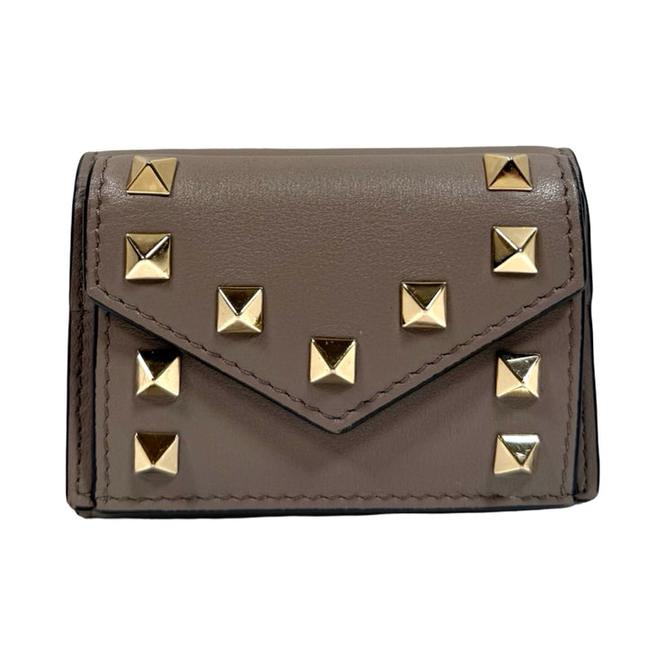 Valentino Garavani - Grey Leather Rockstud Compact Trifold Wallet