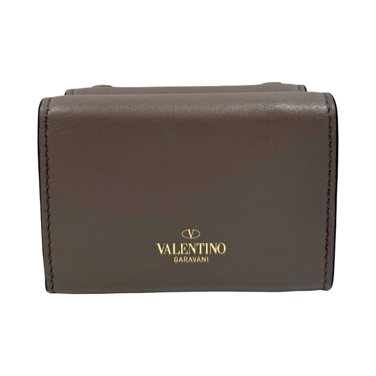 Valentino Garavani - Grey Leather Rockstud Compact Trifold Wallet