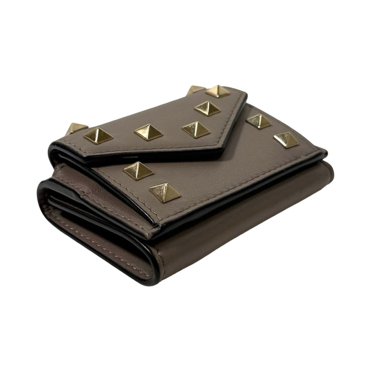 Valentino Garavani - Grey Leather Rockstud Compact Trifold Wallet
