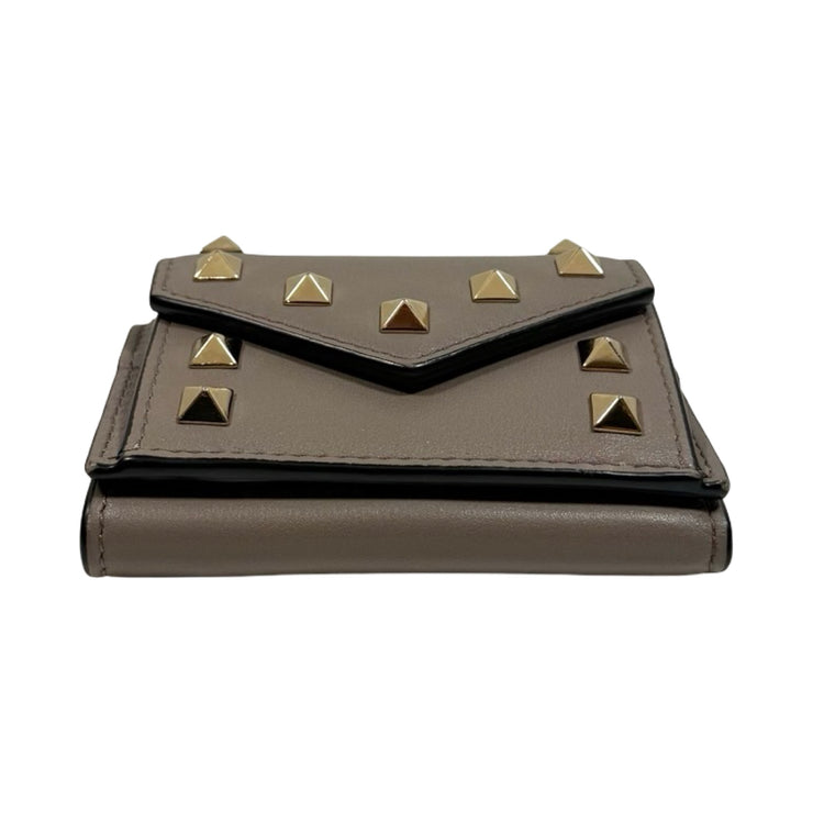 Valentino Garavani - Grey Leather Rockstud Compact Trifold Wallet