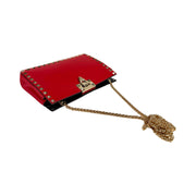 Valentino Garavani - Red Leather Rockstud Clutch On Chain