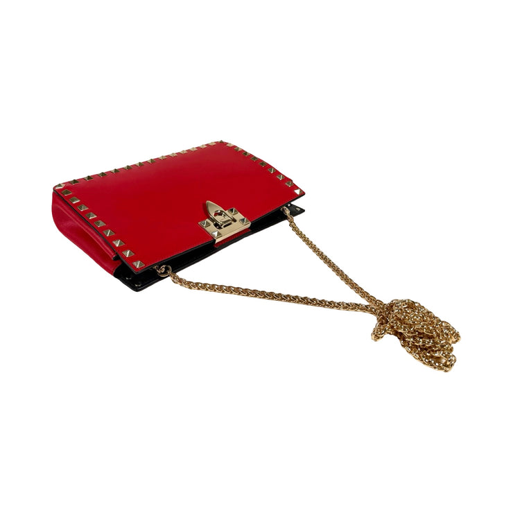 Valentino Garavani - Red Leather Rockstud Clutch On Chain