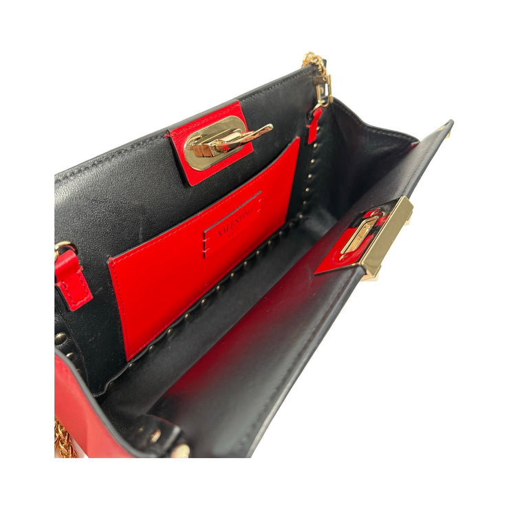 Valentino Garavani - Red Leather Rockstud Clutch On Chain