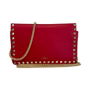 Valentino Garavani - Red Leather Rockstud Clutch On Chain
