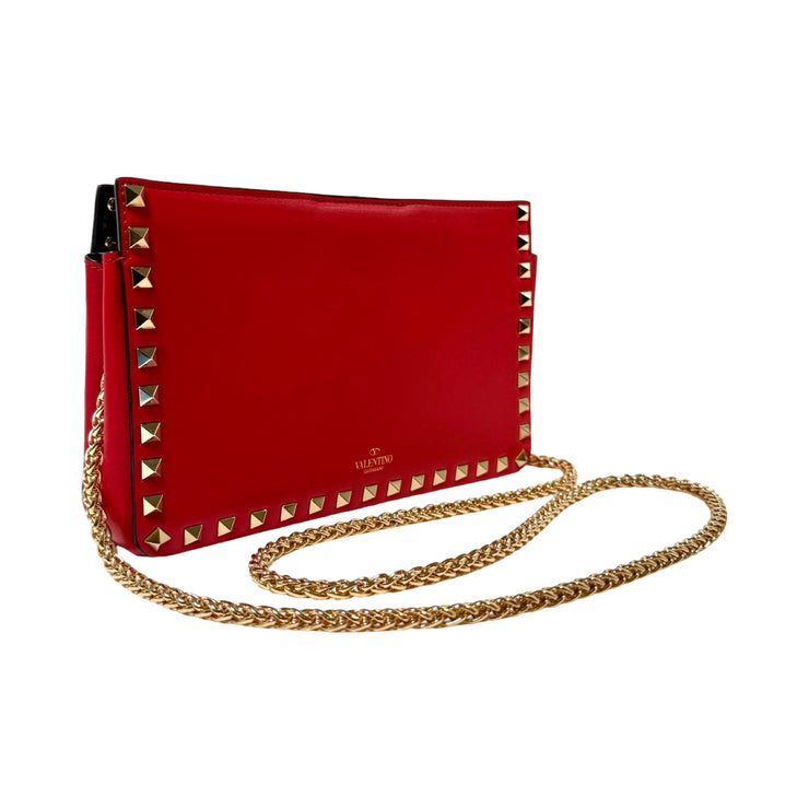 Valentino Garavani - Red Leather Rockstud Clutch On Chain