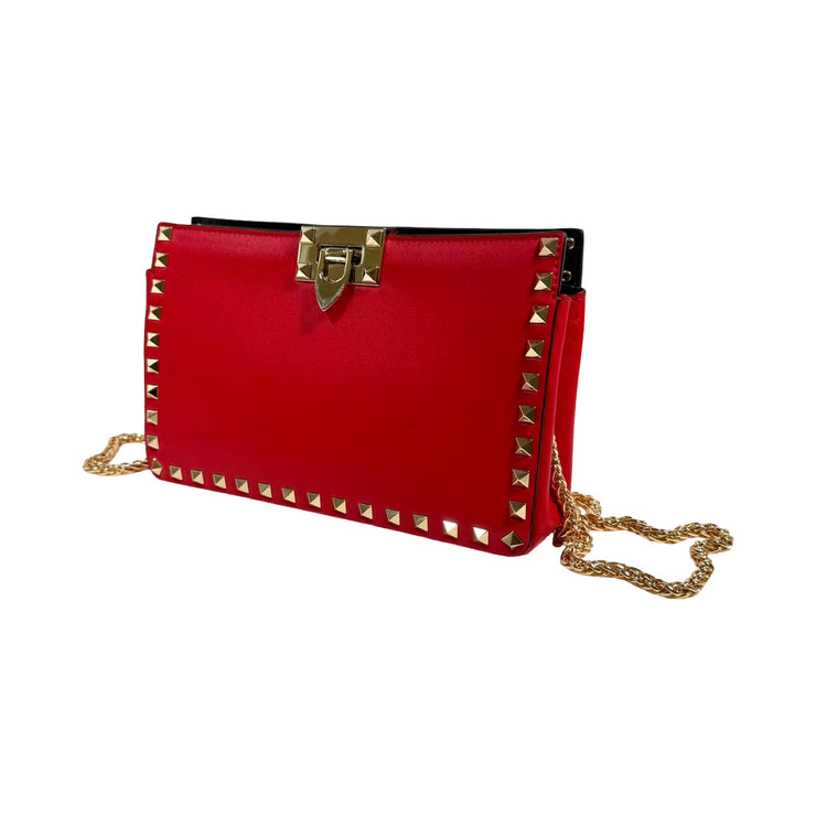 Valentino Garavani - Red Leather Rockstud Clutch On Chain