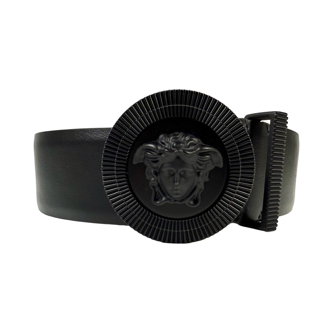 VERSACE メドゥーサ ビギー レザー ベルト 85/34 Medusa Biggie Leather Belt 4 cm Black,Gold | VERSACE US