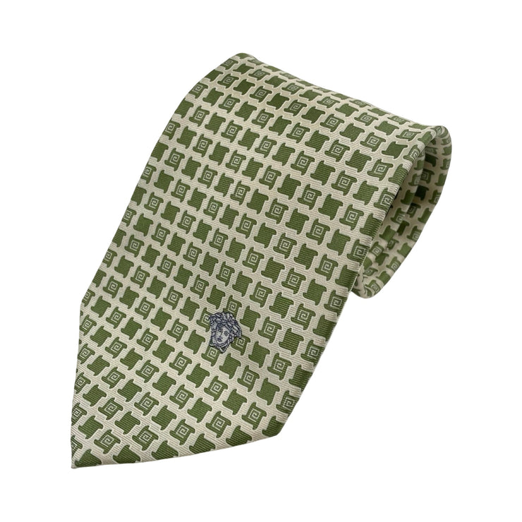 Versace - Cream & Olive Medusa Silk Tie