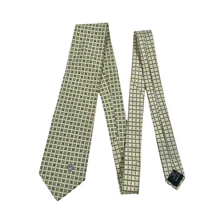 Versace - Cream & Olive Medusa Silk Tie