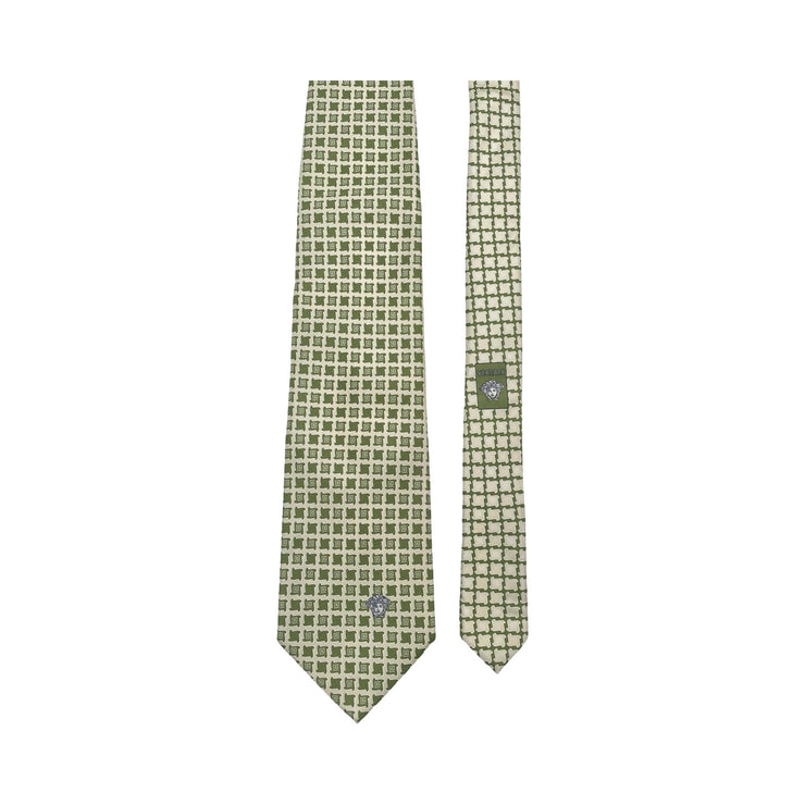 Versace - Cream & Olive Medusa Silk Tie