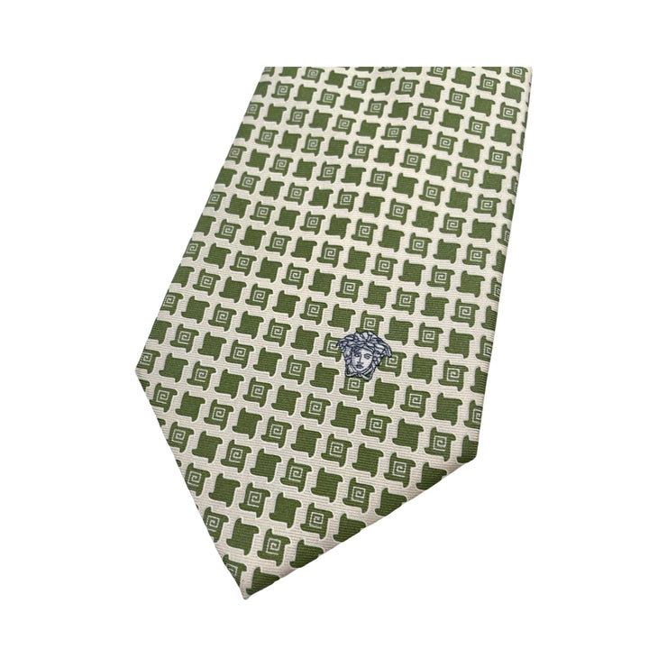 Versace - Cream & Olive Medusa Silk Tie
