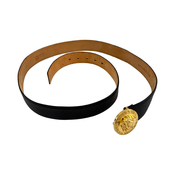 Versace - Medusa Gold Medallion Black Leather Belt 110/44