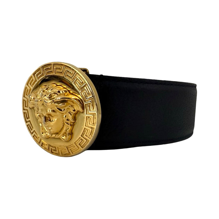 Versace - Medusa Gold Medallion Black Leather Belt 110/44