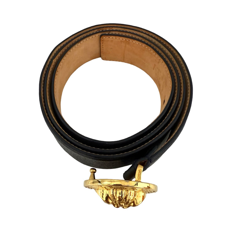 Versace - Medusa Gold Medallion Black Leather Belt 110/44