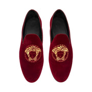 Versace - Men's Medusa Red & Gold Velvet Slip-on Loafers 43
