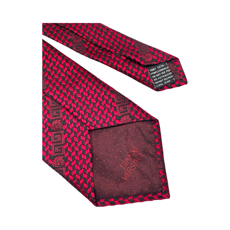 Versace - Red & Black Greek Key Medusa Silk Tie