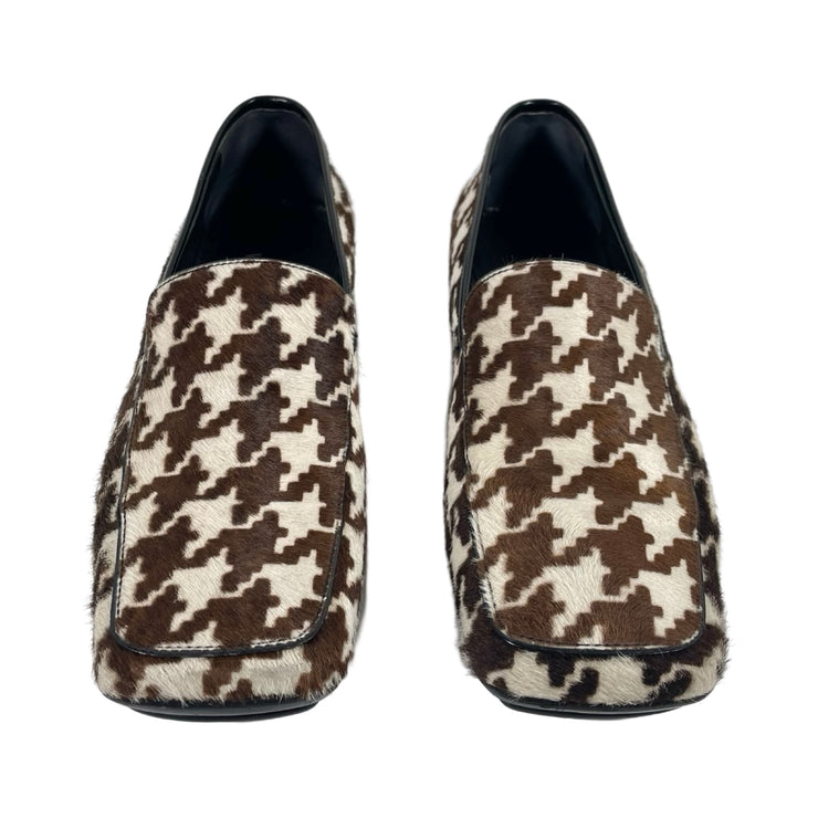 Versace - Vintage White & Brown Houndstooth Pony Hair Loafers