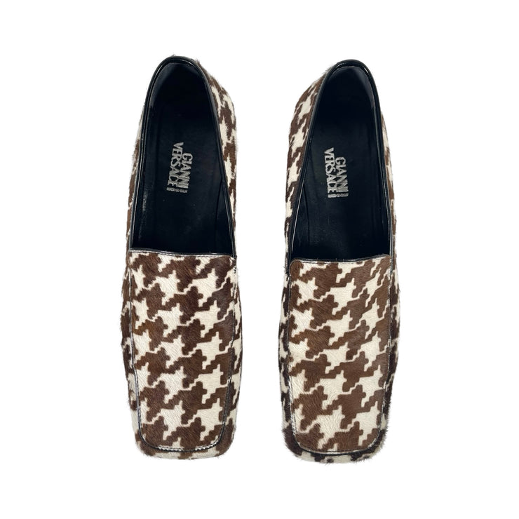 Versace - Vintage White & Brown Houndstooth Pony Hair Loafers
