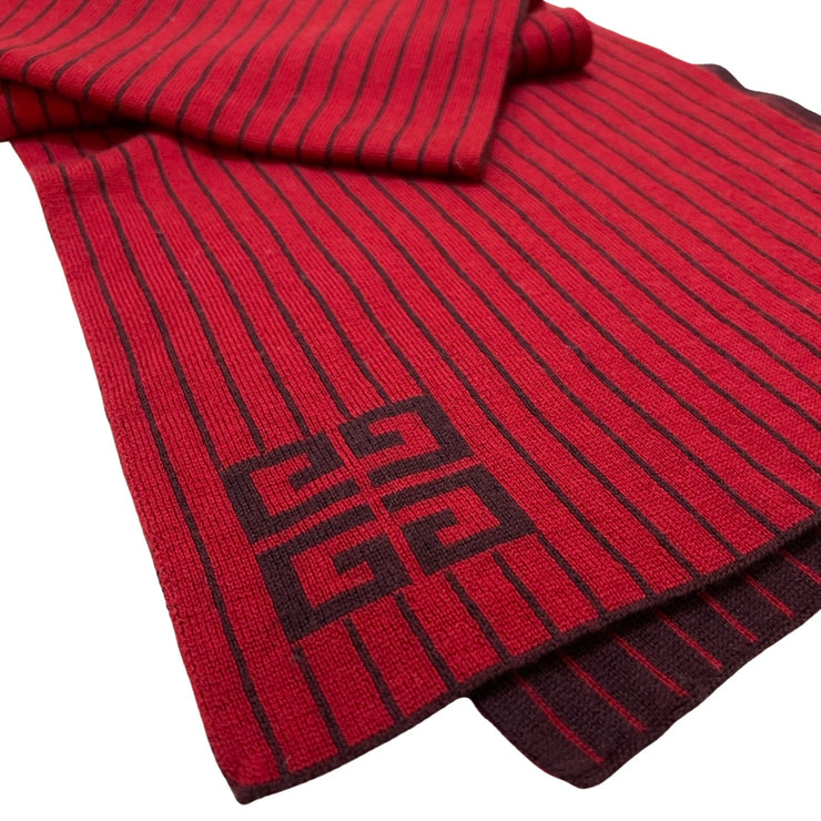 Givenchy - Red & Burgundy Stripe 4G Wool Scarf